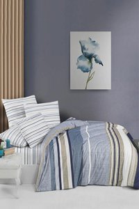 Helenito Ranforce Dört Mevsim 160 x 220 cm Çizgili Tek Kişilik Nevresim Takımı Mavi