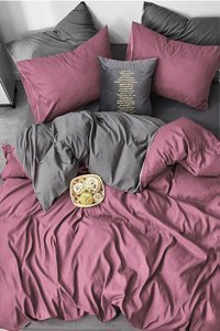 Sedef Home Ranforce Kışlık 160 x 220 cm Lastikli Düz Tek Kişilik Nevresim Takımı Antrasit Gül Kurusu