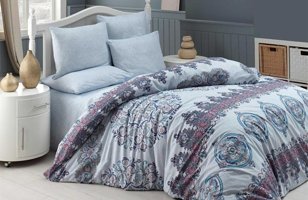 Nevresim Dünyası Pamuk Polyester Dört Mevsim 160 x 220 cm Şal Desen Tek Kişilik Nevresim Takımı Mavi