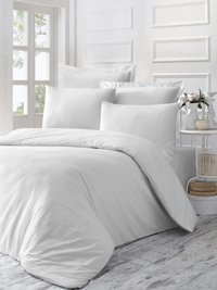 Komfort Home Saten Kışlık 160 x 220 cm Çizgili Tek Kişilik Nevresim Takımı Beyaz