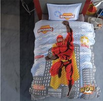 Clasy Pamuk Dört Mevsim 180 x 230 cm Çizgi Kahraman Tek Kişilik Nevresim Takımı Kırmızı