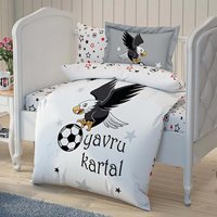 Taç Pamuk Dört Mevsim 100 x 150 cm Genç Taraftar Tek Kişilik Nevresim Takımı Beyaz Siyah