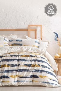 Yataş Ranforce Kışlık 160 x 220 cm Çizgili Tek Kişilik Nevresim Takımı Bej