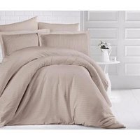 Clasy Saten Dört Mevsim 160 x 220 cm Çizgili Tek Kişilik Nevresim Takımı Bej