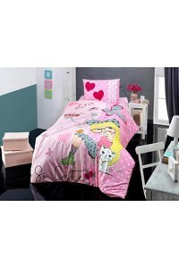Altınbaşak Ranforce Dört Mevsim 160 x 220 cm Çizgi Kahraman Tek Kişilik Nevresim Takımı Pembe