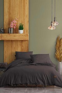 Elart Ranforce Dört Mevsim 160 x 220 cm Lastikli Düz Tek Kişilik Nevresim Takımı Antrasit