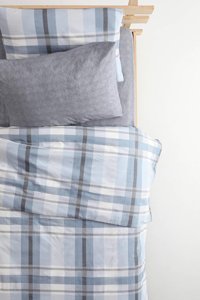 Favora Pamuk Polyester Dört Mevsim 160 x 220 cm Lastikli Ekoseli Tek Kişilik Nevresim Takımı Mavi