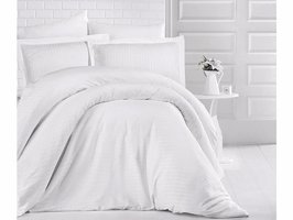 Clasy Saten Dört Mevsim 160 x 220 cm Çizgili Tek Kişilik Nevresim Takımı Beyaz