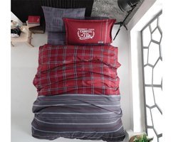 Nevresim Dünyası Ranforce Dört Mevsim 160 x 220 cm Ekoseli Tek Kişilik Nevresim Takımı Bordo