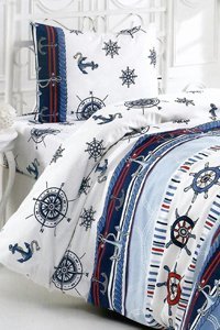 Evlen Home Pamuk Dört Mevsim 160 x 220 cm Deniz Tek Kişilik Nevresim Takımı Krem Lacivert