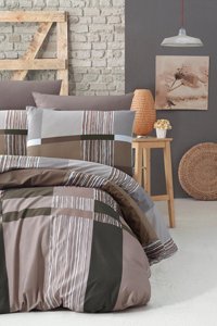Depomaxx Ranforce Dört Mevsim 160 x 220 cm Ekoseli Tek Kişilik Nevresim Takımı Kahve