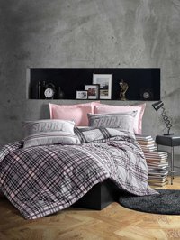 Cotton Box Masculine Ranforce Dört Mevsim 160 x 220 cm Ekoseli Tek Kişilik Nevresim Takımı Gül Kurusu