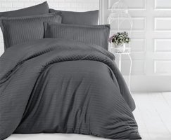Clasy Saten Dört Mevsim 160 x 220 cm Çizgili Tek Kişilik Nevresim Takımı Füme