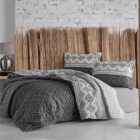 Clasy Ranforce Dört Mevsim 180 x 240 cm Şal Desen Tek Kişilik Nevresim Takımı Antrasit