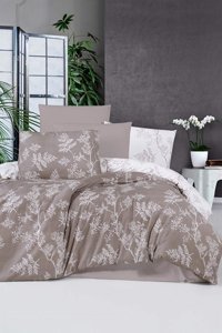 T.Concept Pamuk Dört Mevsim 160 x 220 cm Yaprak Tek Kişilik Nevresim Takımı Kahverengi