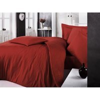 Clasy Saten Dört Mevsim 160 x 220 cm Çizgili Tek Kişilik Nevresim Takımı Bordo