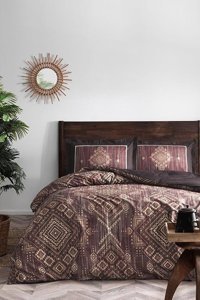 Özdilek Ranforce Kışlık 160 x 220 cm Etnik Tek Kişilik Nevresim Takımı Kahverengi