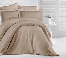 Clasy Saten Dört Mevsim 160 x 220 cm Çizgili Tek Kişilik Nevresim Takımı Açık Kahverengi