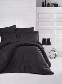Clasy Pamuk Saten Kışlık 160 x 220 cm Çizgili Tek Kişilik Nevresim Takımı Siyah