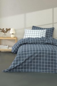 Favora Pamuk Dört Mevsim 160 x 220 cm Lastikli Kareli Tek Kişilik Nevresim Takımı Antrasit
