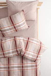 Favora Pamuk Polyester Dört Mevsim 160 x 220 cm Lastikli Ekoseli Tek Kişilik Nevresim Takımı Vizon