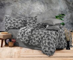 Alena Kışlık 200 x 220 cm Yaprak Çift Kişilik Nevresim Takımı Beyaz Gri Siyah