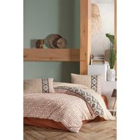 Elart Ranforce Dört Mevsim 200 x 220 cm Lastikli Etnik Çift Kişilik Nevresim Takımı Beyaz Kiremit