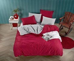 Semecca Pamuk Saten Kışlık 200 x 220 cm Çizgili Çift Kişilik Nevresim Takımı Kırmızı