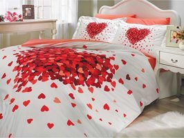 Hobby Pamuk Dört Mevsim 200 x 220 cm Desenli Çift Kişilik Nevresim Takımı Kırmızı