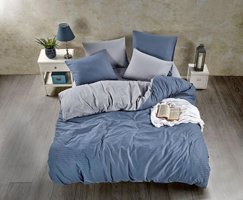 Semecca Pamuk Saten Kışlık 200 x 220 cm Çizgili Çift Kişilik Nevresim Takımı Mavi