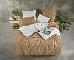 Semecca Pamuk Saten Kışlık 200 x 220 cm Çizgili Çift Kişilik Nevresim Takımı Kahverengi