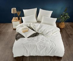Semecca Pamuk Saten Kışlık 200 x 220 cm Çizgili Çift Kişilik Nevresim Takımı Krem