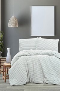 Vivamaison Keten Dört Mevsim 200 x 220 cm Çizgili Çift Kişilik Nevresim Takımı Gri