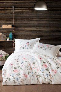 Clasy Ranforce Dört Mevsim 200 x 220 cm Çiçekli Çift Kişilik Nevresim Takımı Pudra