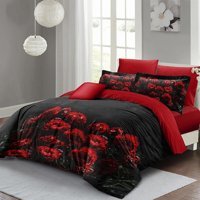 Mono Home Pamuk Saten Dört Mevsim 200 x 220 cm 3D Çift Kişilik Nevresim Takımı Kırmızı Siyah