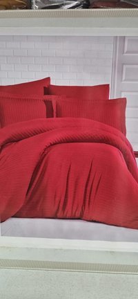 Clasy Pamuk Saten Dört Mevsim 200 x 220 cm Çizgili Çift Kişilik Nevresim Takımı Kırmızı