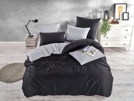 Semecca Pamuk Saten Kışlık 200 x 220 cm Çizgili Çift Kişilik Nevresim Takımı Siyah