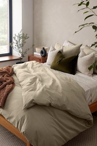 Vivamaison Keten Pamuk Dört Mevsim 200 x 220 cm Düz Çift Kişilik Nevresim Takımı Taş
