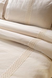 Vivamaison Keten Dört Mevsim 200 x 220 cm Düz Çift Kişilik Nevresim Takımı Krem