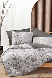 Cotton Box Pamuk Dört Mevsim 200 x 220 cm Çiçekli Çift Kişilik Nevresim Takımı Gri
