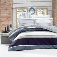 Komfort Home Ranforce Dört Mevsim 200 x 220 cm Lastikli Çizgili Çift Kişilik Nevresim Takımı Mavi