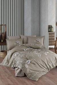 Clasy Pamuk Dört Mevsim 200 x 220 cm Çiçekli Çift Kişilik Nevresim Takımı Bej