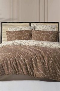 T.Concept Pamuk Polyester Dört Mevsim 200 x 220 cm Çizgili Çift Kişilik Nevresim Takımı Kahverengi