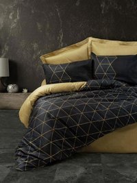 Cotton Box Pamuk Dört Mevsim 200 x 220 cm Modern Çift Kişilik Nevresim Takımı Sarı Siyah