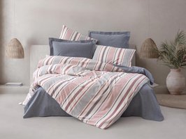 Cotton Box Pamuk Polyester Dört Mevsim 200 x 220 cm Çizgili Çift Kişilik Nevresim Takımı Lacivert