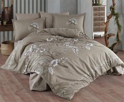 Clasy Ranforce Dört Mevsim 200 x 220 cm Yaprak Çift Kişilik Nevresim Takımı Bej