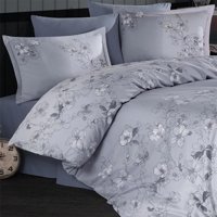 Clasy Pamuk Saten Dört Mevsim 200 x 220 cm Çiçekli Çift Kişilik Nevresim Takımı Antrasit