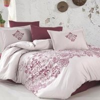 Clasy Ranforce Dört Mevsim 200 x 220 cm Çiçekli Çift Kişilik Nevresim Takımı Gül Kurusu