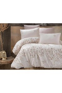 Clasy Ranforce Dört Mevsim 200 x 220 cm Çiçekli Çift Kişilik Nevresim Takımı Krem