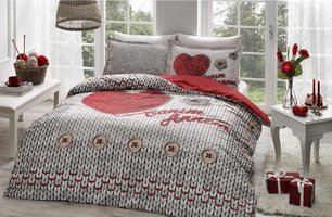 Özdilek Ranforce Kışlık 200 x 220 cm Kalp Çift Kişilik Nevresim Takımı Bej